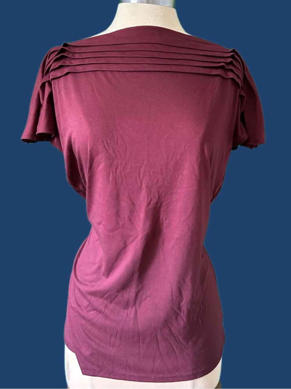 Talbots Pleated Yoke Short Sleeve Top - Wine